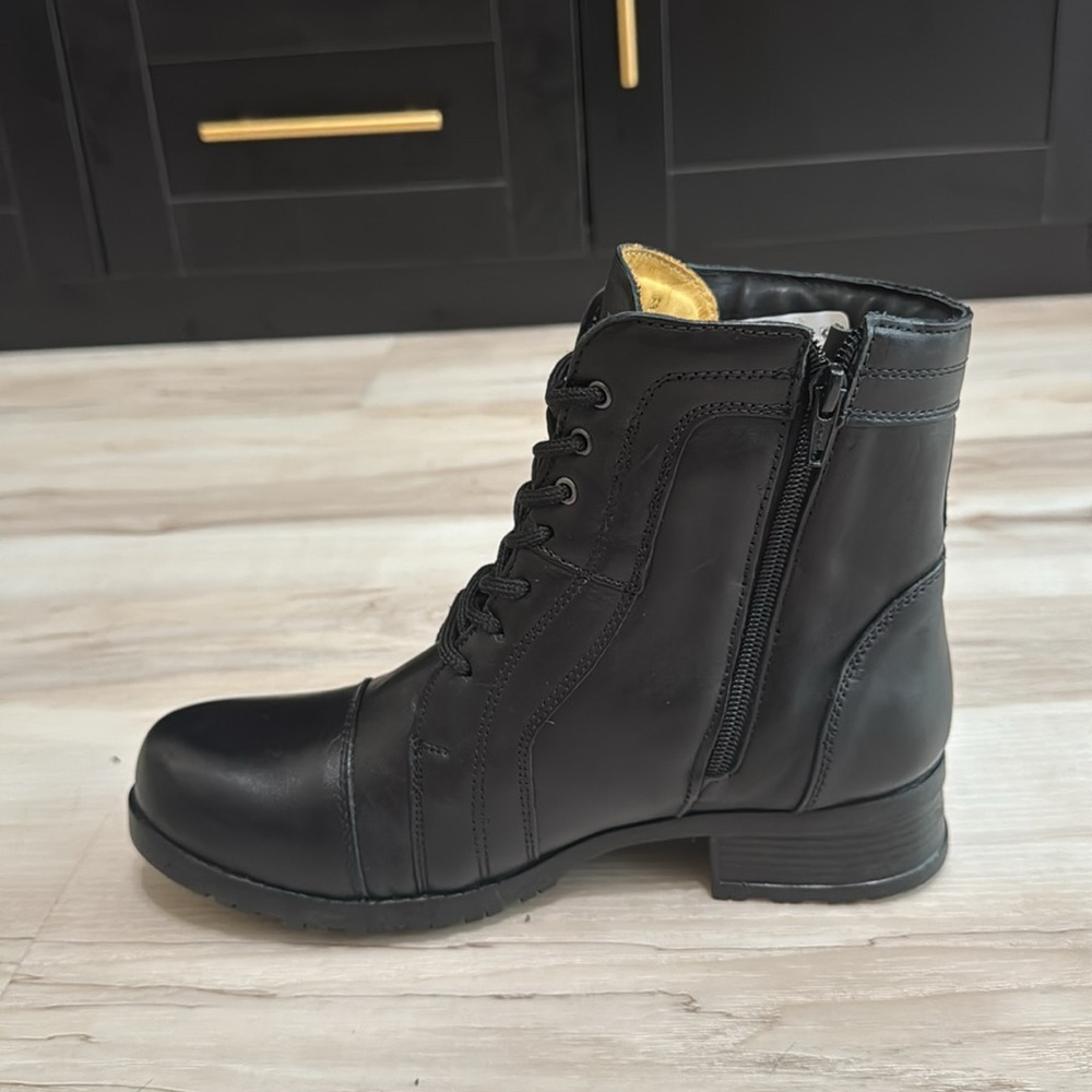 Sandro Moscoloni Black Leather Combat Moto Boots Lace Up Side Zip Sz 10 - Picture 4 of 8